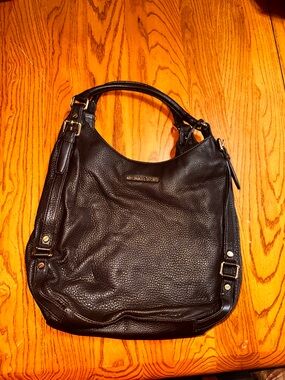 Michael Kors Black Pebbled Leather Hobo Shoulder Bag with Gold Hardware